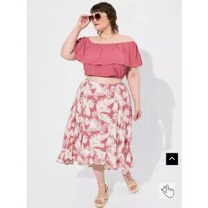 Torrid Women’s Hi Low Skirt  Sz 1 1X 14/16 Shaded Palms Print Resortwear Summer